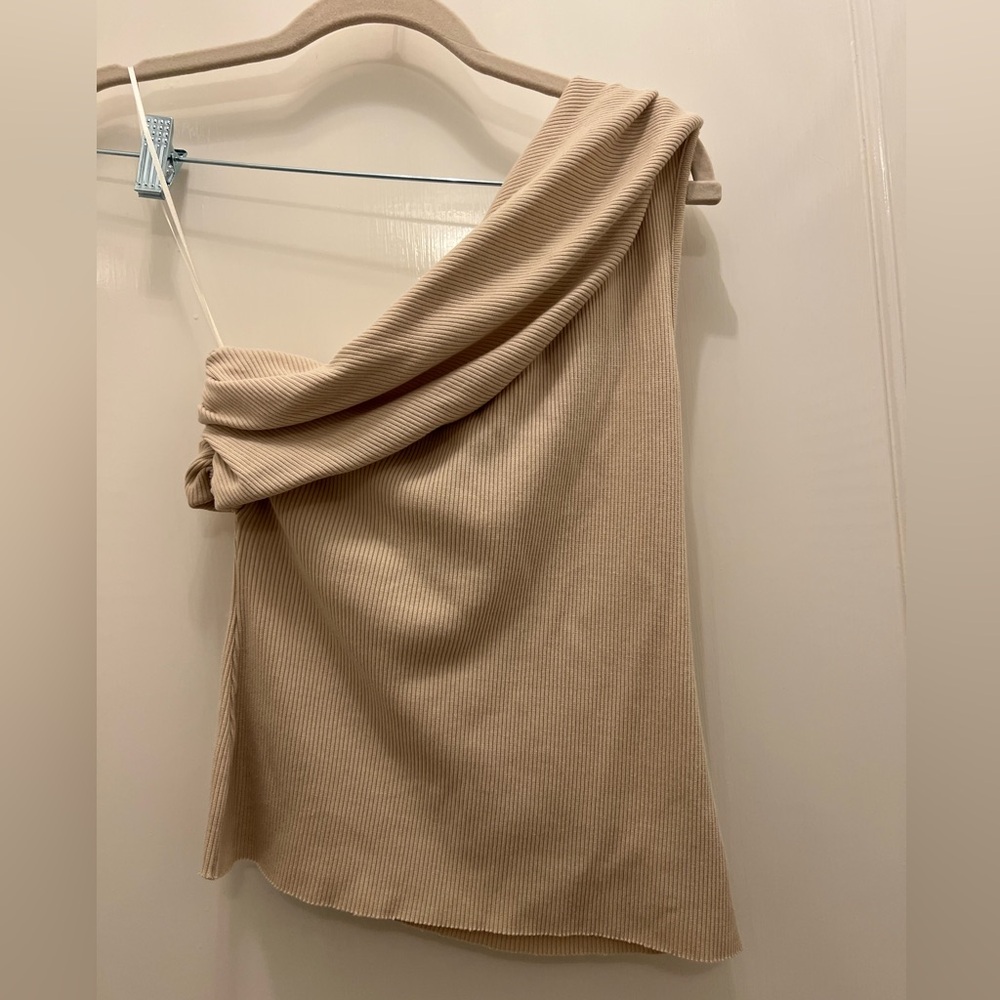 Tan one shoulder crop top #croptop
